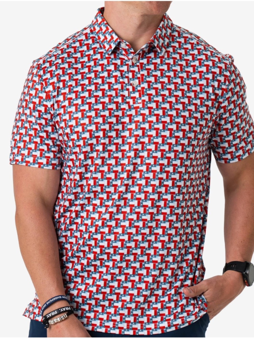 Mens Burlebo Performance Polo - Texas Flag